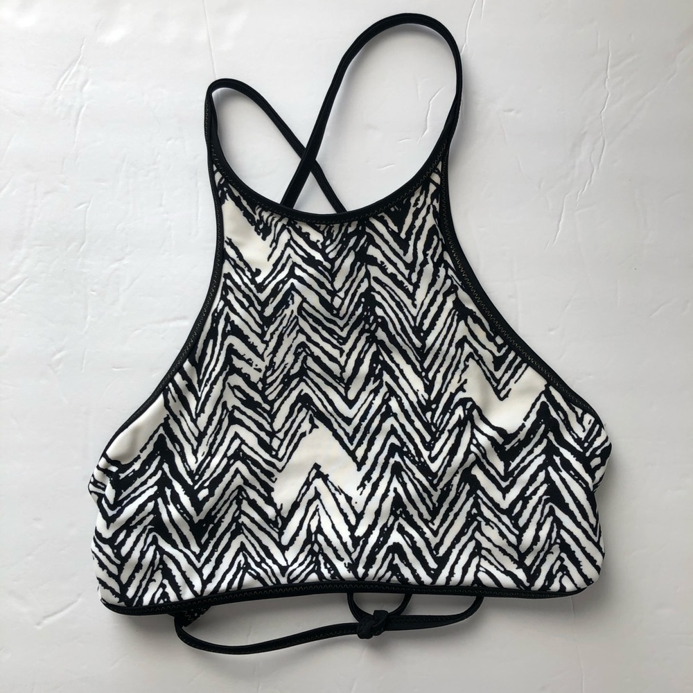 Aerie Black & White Halter Bikini Top, Lined No Padding